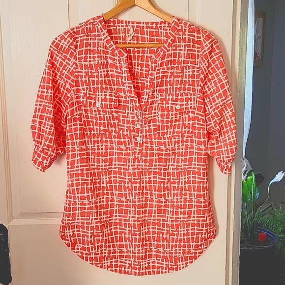 41 Hawthorn Tops - 41 Hawthorne Orange Geometric Blouse - Small